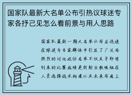 国家队最新大名单公布引热议球迷专家各抒己见怎么看前景与用人思路 国家队最新大名单公布引热议球迷专家各抒己见怎么看前景与用人思路